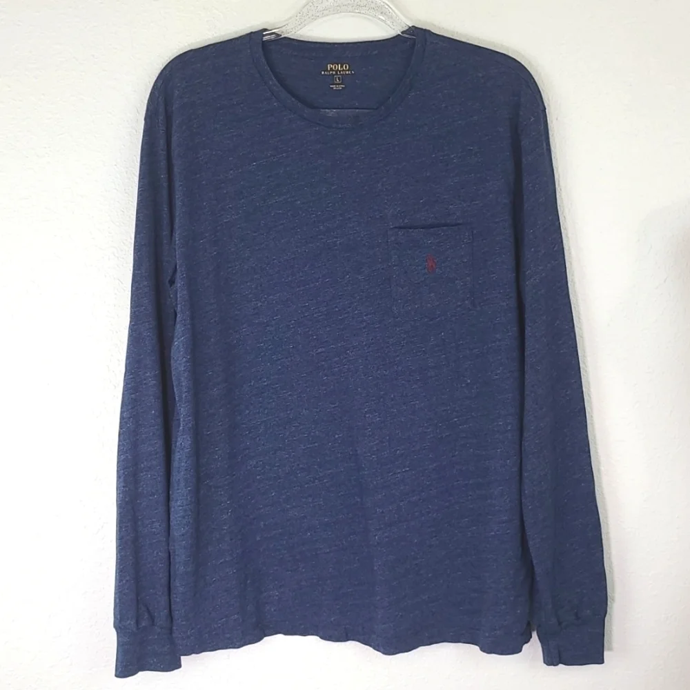 POLO RALPH LAUREN Men's Blue Soft 100% Cotton Long Sleeve Shirt, size Large